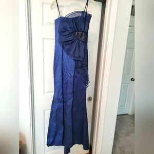Betsy & Adam Strapless Blue Dress with Accent Detail